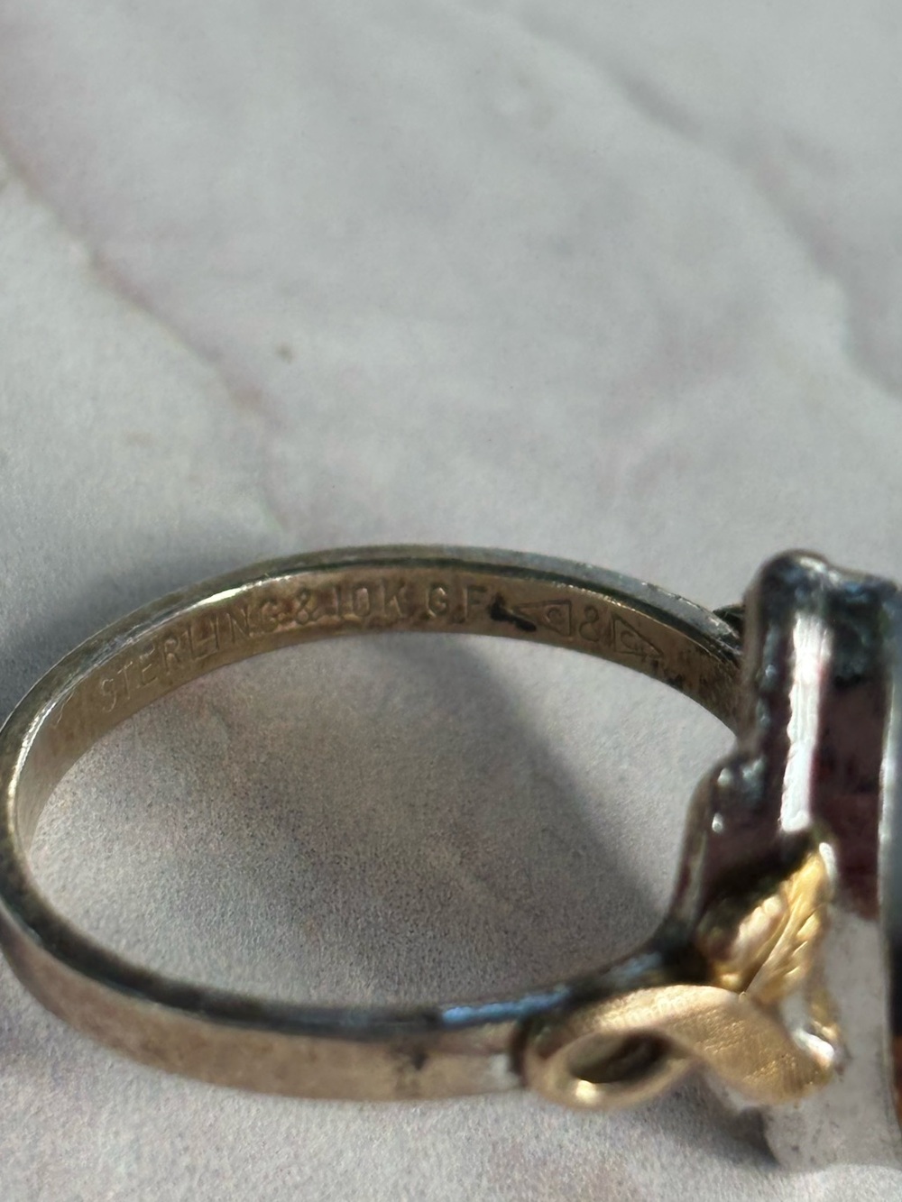 Vintage Clark & Coombs Sterling Silver 10K GF Marquise Banded Agate Ring Sz 6.5 - Picture 3 of 11